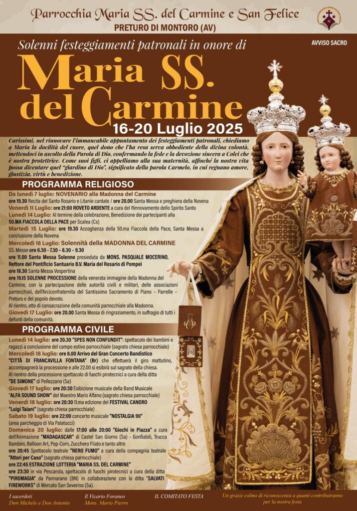 Solenni festeggiamenti patronali in onore di Maria Santissima del Carmine